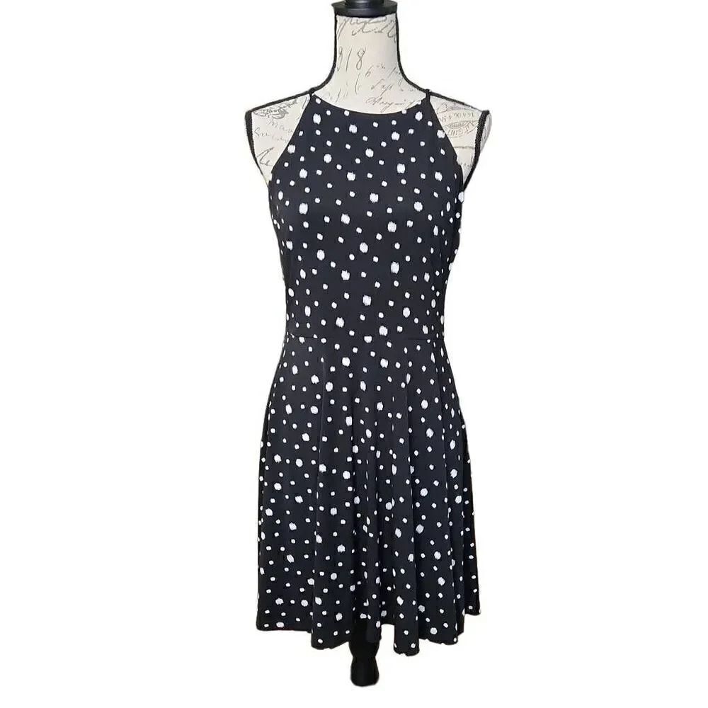 Bar III Ladies Size Large Black White Polka Dot Print Dress